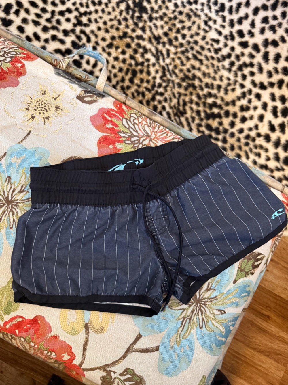 O'Neill Black Pinstripe Swim Shorts with Black Waistband